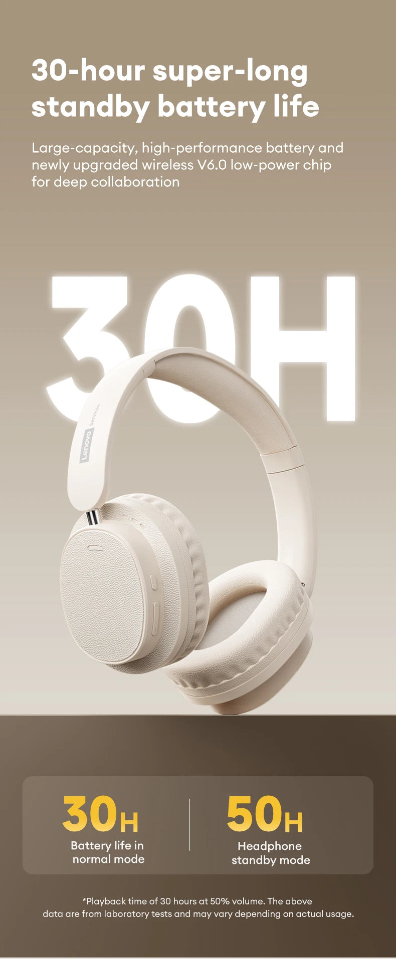 Auriculares Retro TH30 Pro Lenovo para Juegos, Inalámbricos, Bluetooth 6.0, Sobre la Oreja, Plegables, Deportivos, de Cuero, Regalos LS105