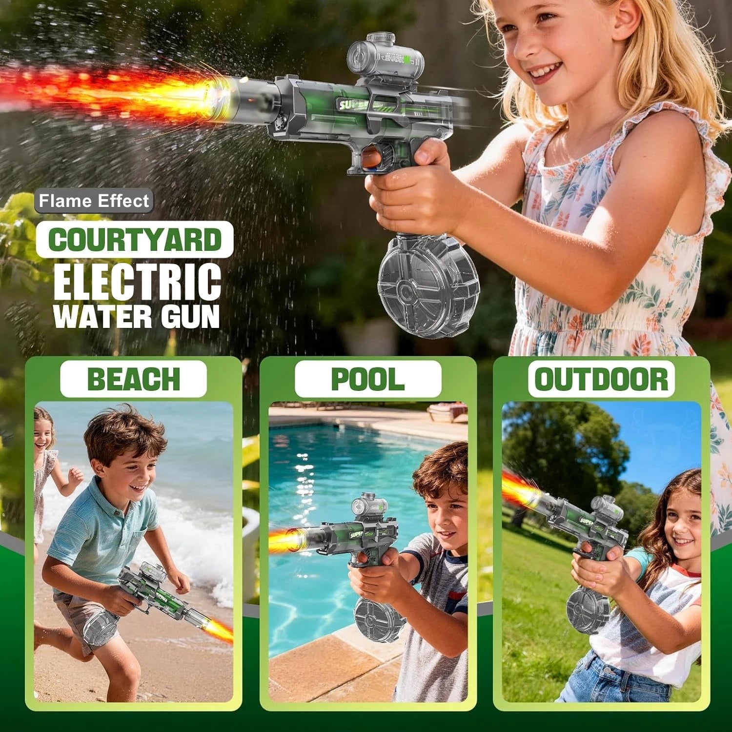 Pistola de Agua Eléctrica con LED para Adultos y Niños Gran Alcance
