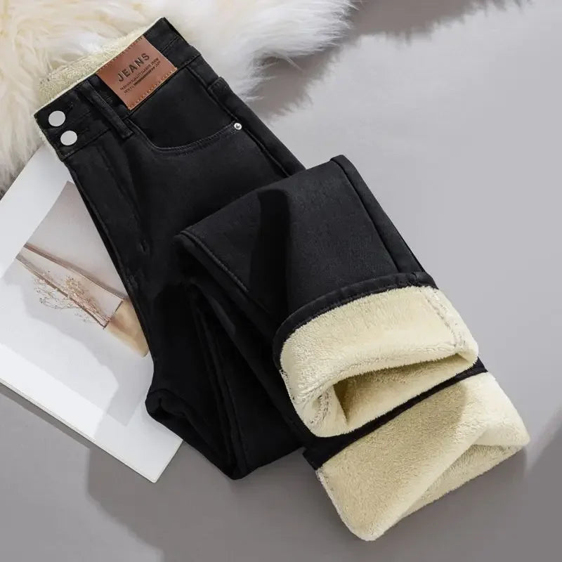 Pantalones Vaqueros Y2K de Pierna Recta con Forro de Lana