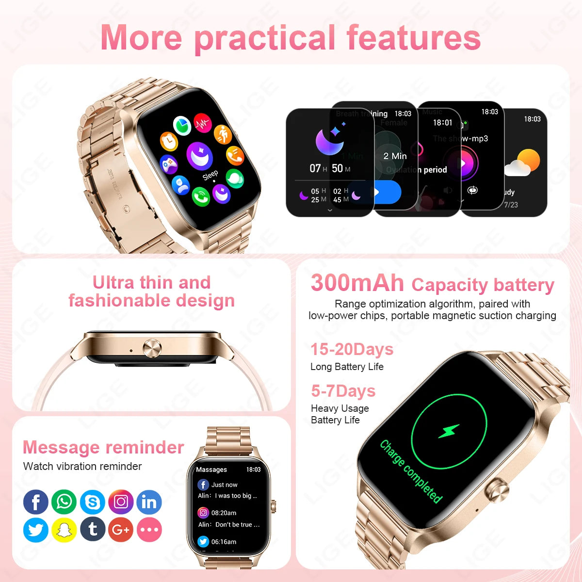 Reloj Inteligente LIGE con Llamadas y Monitor de Sueño