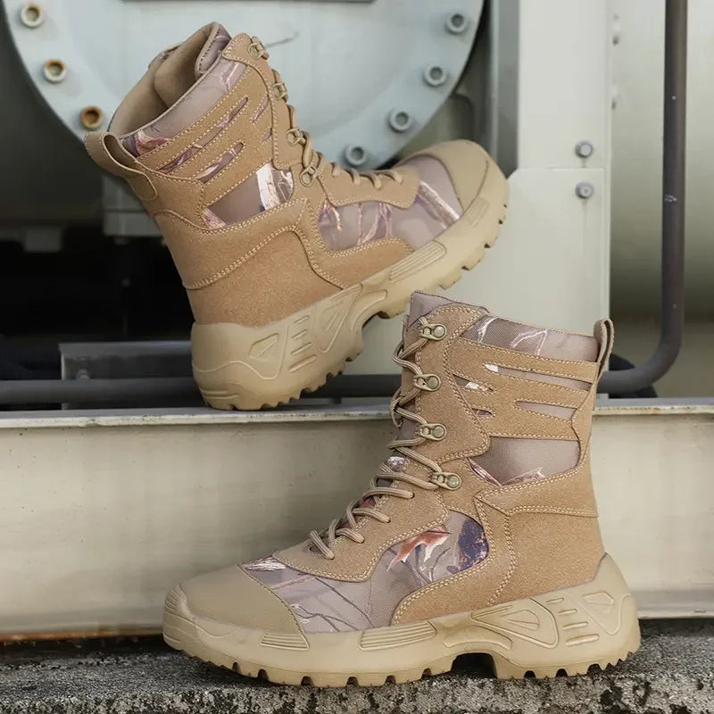 Botas tácticas de senderismo para hombre, caña alta, antideslizantes