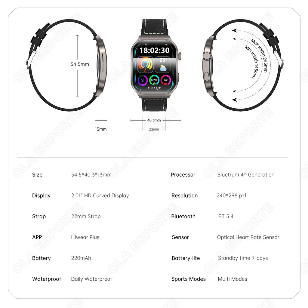 Nuevo Reloj Inteligente para Mujer con Pantalla Curva de 2.01'' AMOLED HD Táctil, Bluetooth 5.3, Llamadas de Voz, Reloj Inteligente Deportivo para Hombre y Mujer Hw12