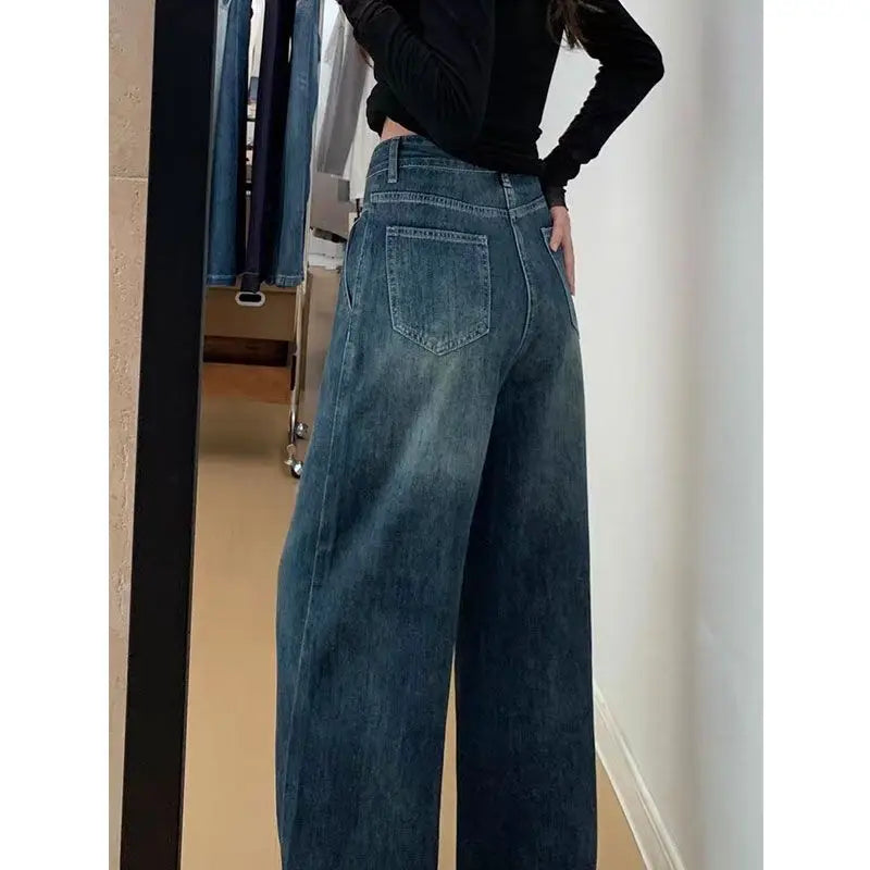 Pantalones Vaqueros de Pierna Ancha y Cintura Alta para Mujer