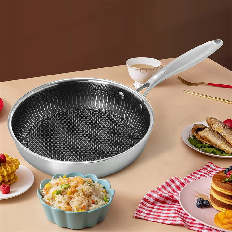 Sartén de acero inoxidable LMETJMA, sartén antiadherente de panal con tapa, cocinas eléctricas de Gas de cerámica de inducción compatibles con KC0480