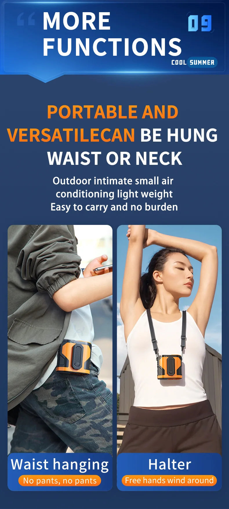 Ventilador portátil para colgar en la cintura, ventilador portátil con clip para la cintura para sitio de construcción al aire libre, luz nocturna para enfriar, Mini ventilador USB para colgar en el cuello