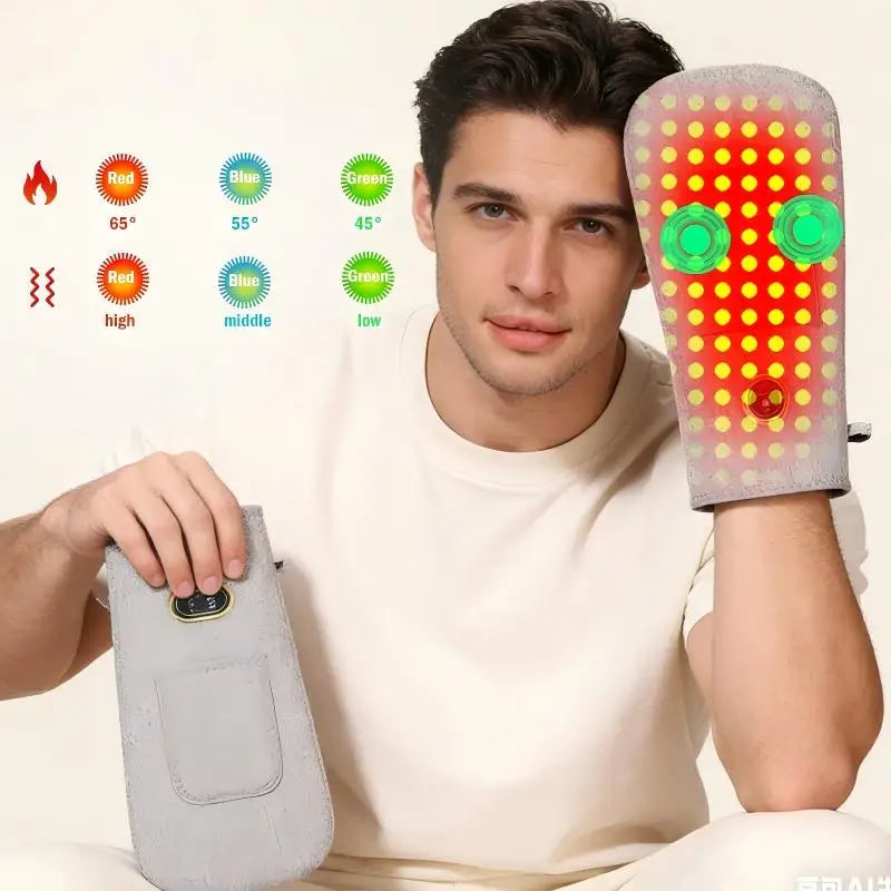 Protector de guante calefactor eléctrico con luz roja, función de masaje por vibración, alivia la rigidez del dolor de las articulaciones de las manos y las muñecas