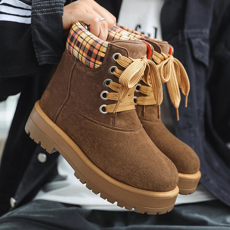 Botines de trabajo vintage para hombre con cordones y suela gruesa antideslizante
