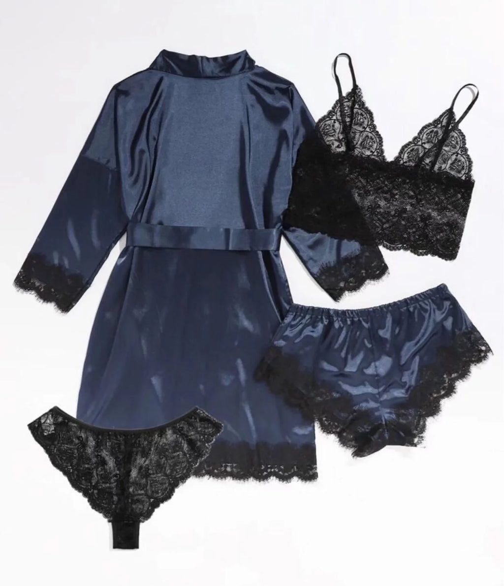 Conjunto de Pijama Sexy para Mujer 4 Piezas con Encaje