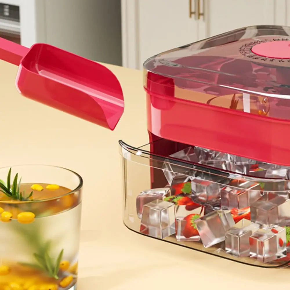 Máquina de hielo de 50 cubos con tapa de fácil prensa, máquina para hacer cubitos de hielo de doble capa, refrigerador, caja de hielo para almacenamiento de hielo para el hogar