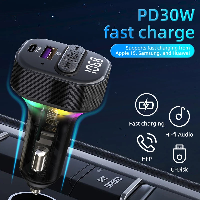 Transmisor FM Bluetooth 5.3 para Auto DYBO C50, Carga Rápida PD30W