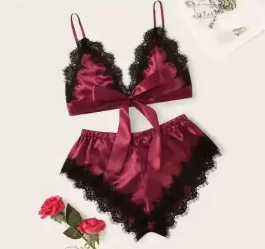 Conjunto de Pijama Sexy para Mujer 4 Piezas con Encaje
