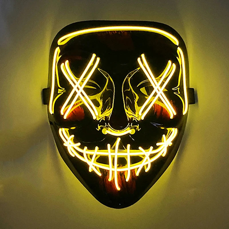 Máscara LED Inalámbrica Brillante para Halloween, Suministros para Fiestas, Máscara de Purge de Neón, Cosplay, Máscaras Faciales Luminosas, Accesorios para Carnaval y Festivales