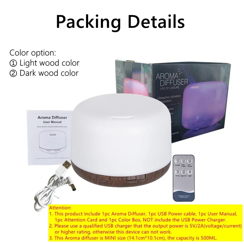Difusor de Aromas de Madera 500ml con Control Remoto y Luz Nocturna