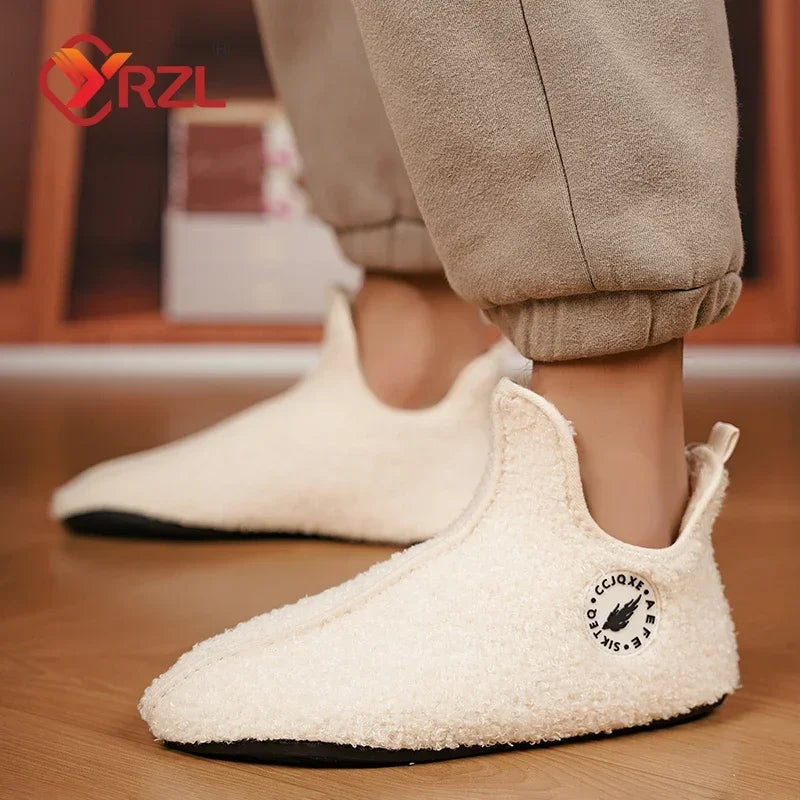 YRZL, zapatos de algodón de invierno para hombre, zapatillas ligeras sin cordones de alta calidad, mocasines de algodón de felpa para interiores, zapatos cálidos Unisex