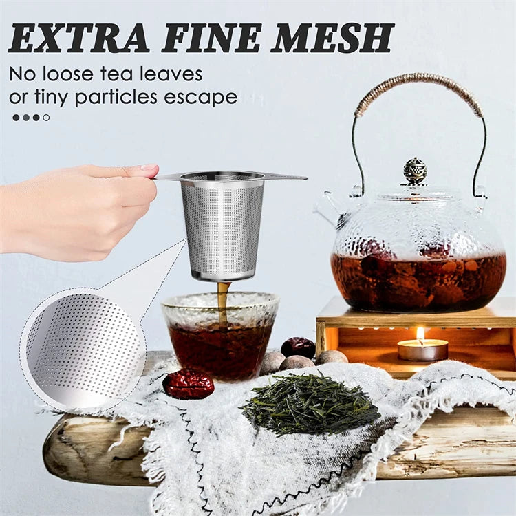 LMETJMA-colador de malla para infusor de té de acero inoxidable, con asas dobles, de gran capacidad, para empare el té de hojas sueltas, JT209