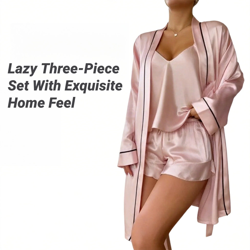 Conjunto Pijama de Satén 3 Piezas con Bata – Ropa de Dormir Mujer