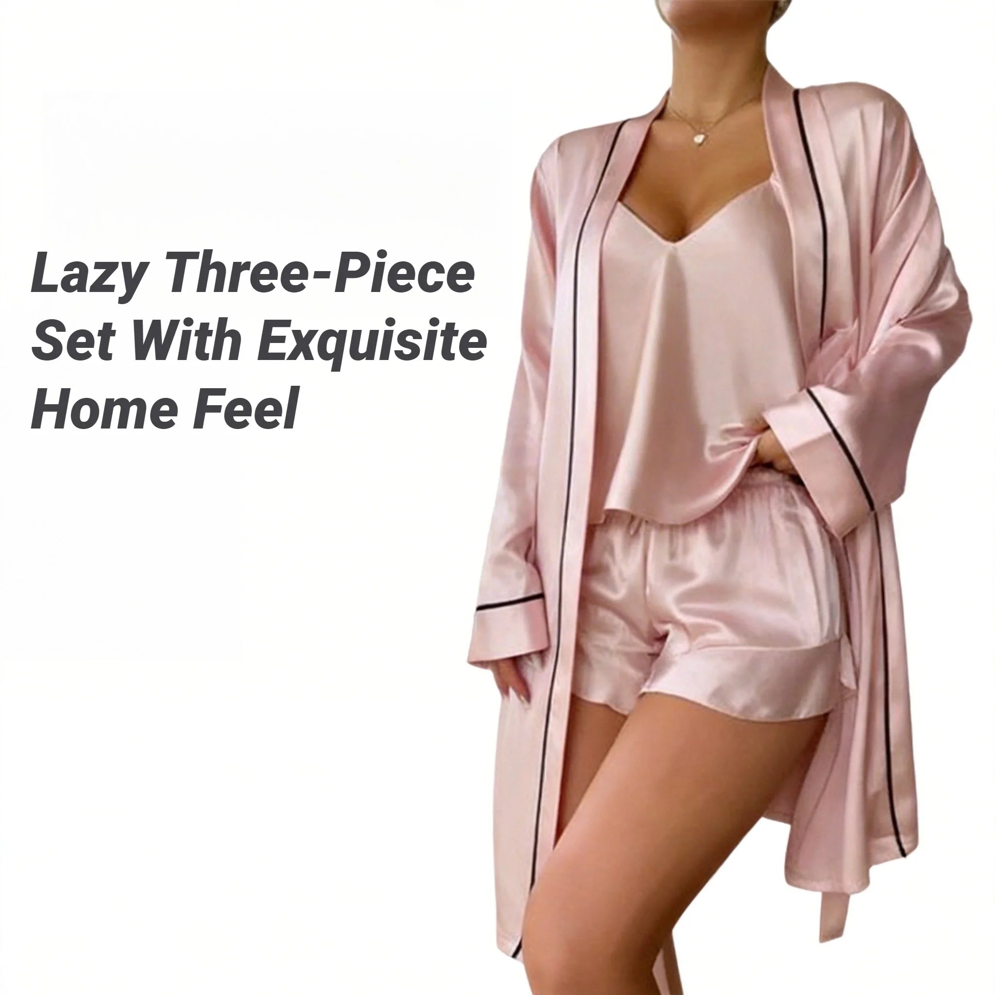 Conjunto Pijama de Satén 3 Piezas con Bata – Ropa de Dormir Mujer