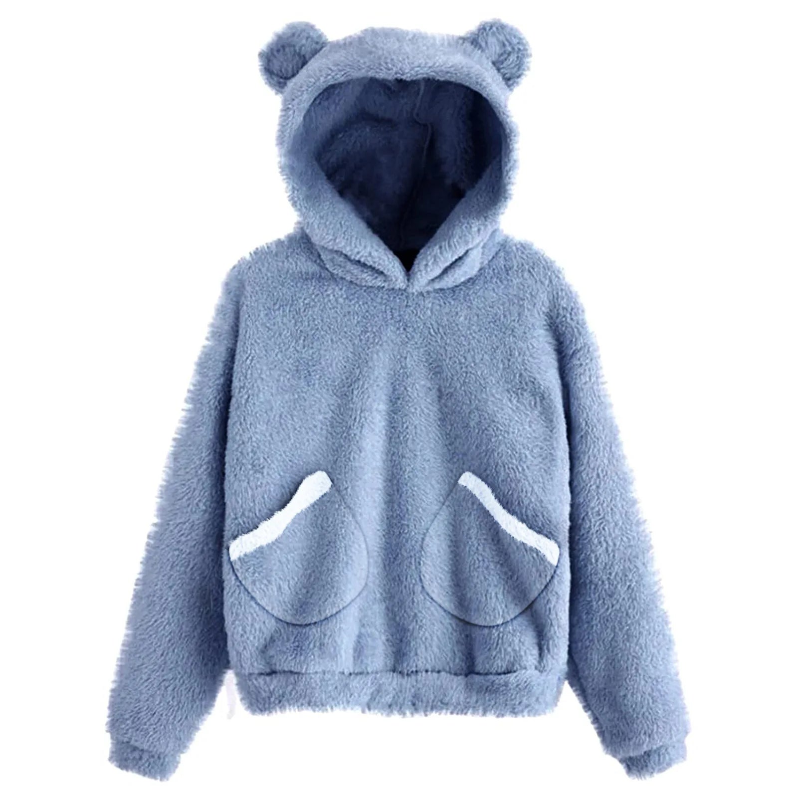 Otoño Invierno mujer manga larga suéter sudaderas con capucha Casual cómodo Color sólido pequeño oso sombrero abrigo prendas de vestir femeninas sueltas