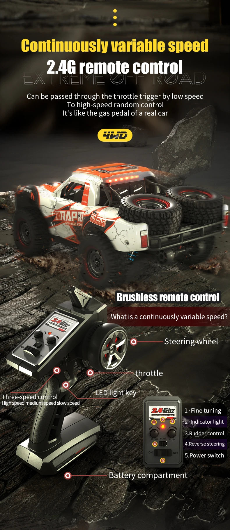 Coche RC Desierto Q130 1/14 4WD Alta Velocidad