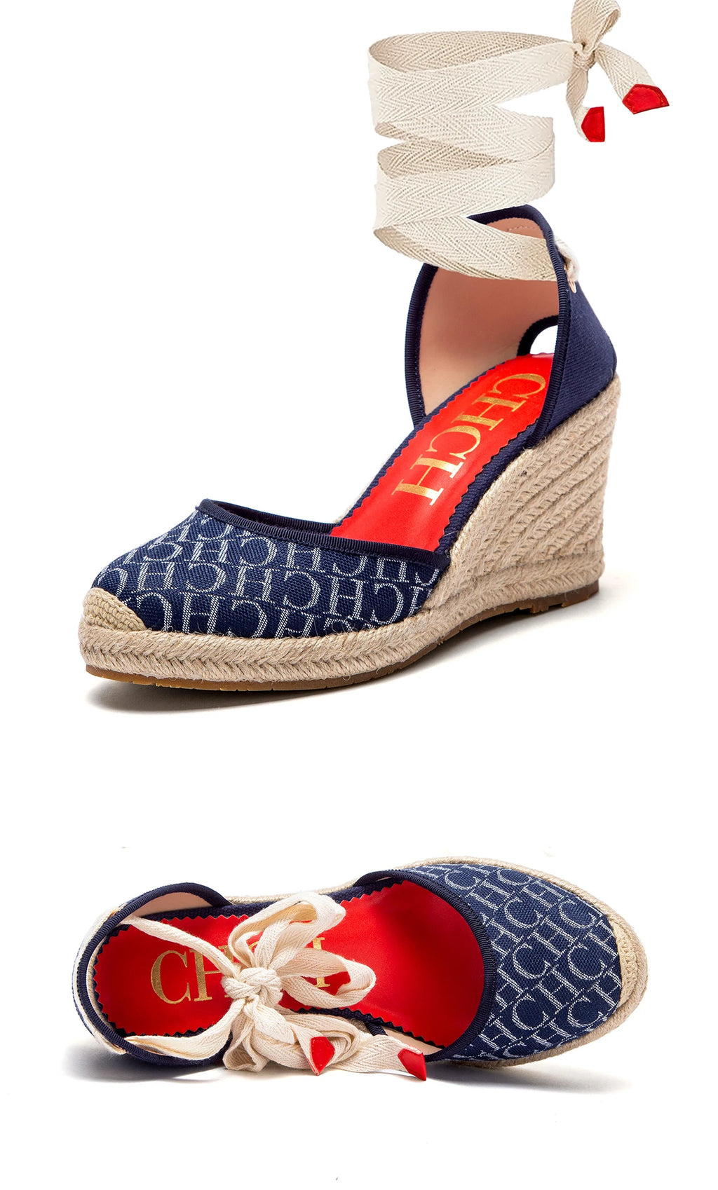 Sandalias Alpargata Mujer Cuña 8cm | Punta Cerrada Correa Tobillo