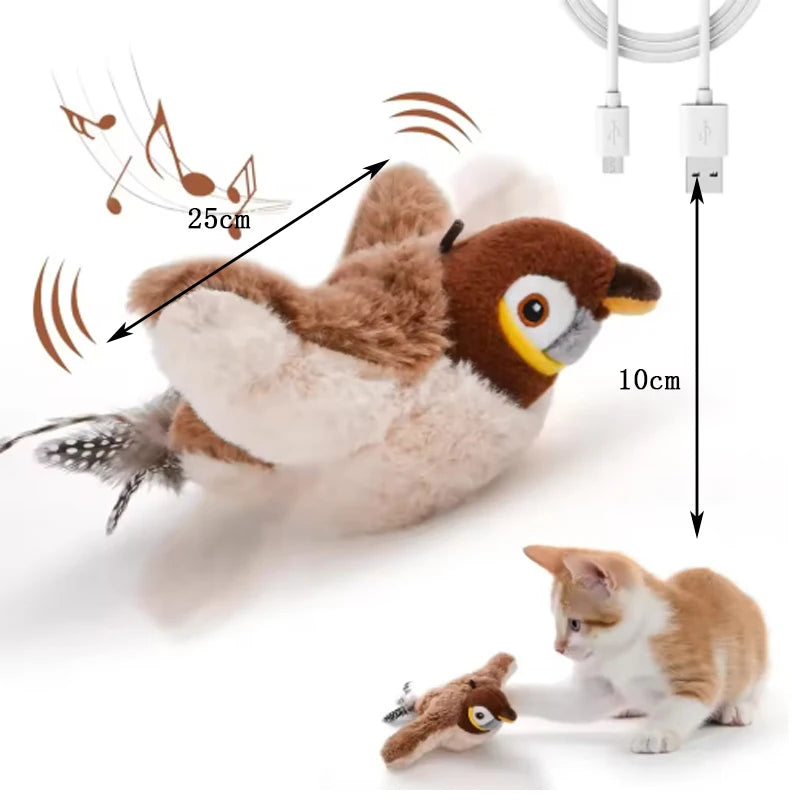 Juguete interactivo para gatos, pájaro batiente con hierba gatera, pájaro de simulación recargable, juguetes para gatos, juguetes de peluche esponjosos activados por tacto para gatos