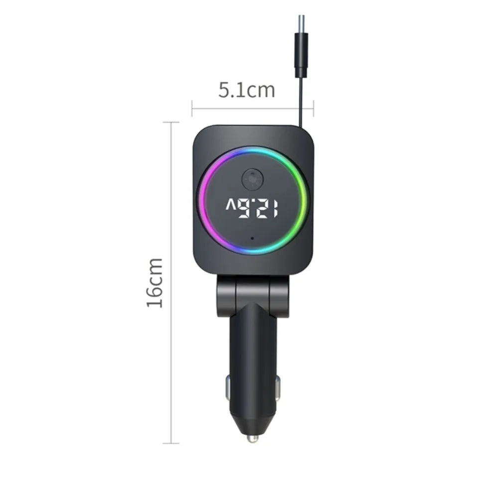 Cargador de Auto Retráctil 60W con Cable Tipo C PD30W y QC3.0 USB