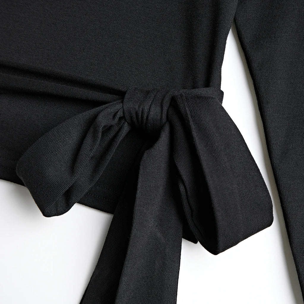VEITCHE 2025 moda mujer vestido largo traje de algodón con cuello en V Top de punto con cinturón + falda larga de tirantes de Color sólido satinado