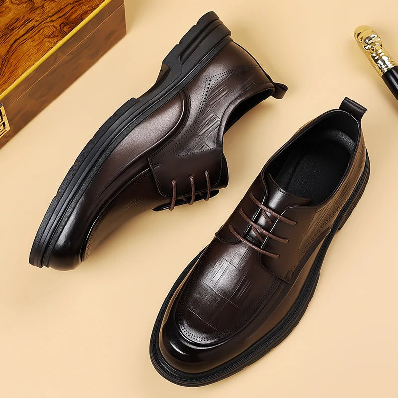 Mocasines de cuero para hombre con suela gruesa, cómodos para uso formal