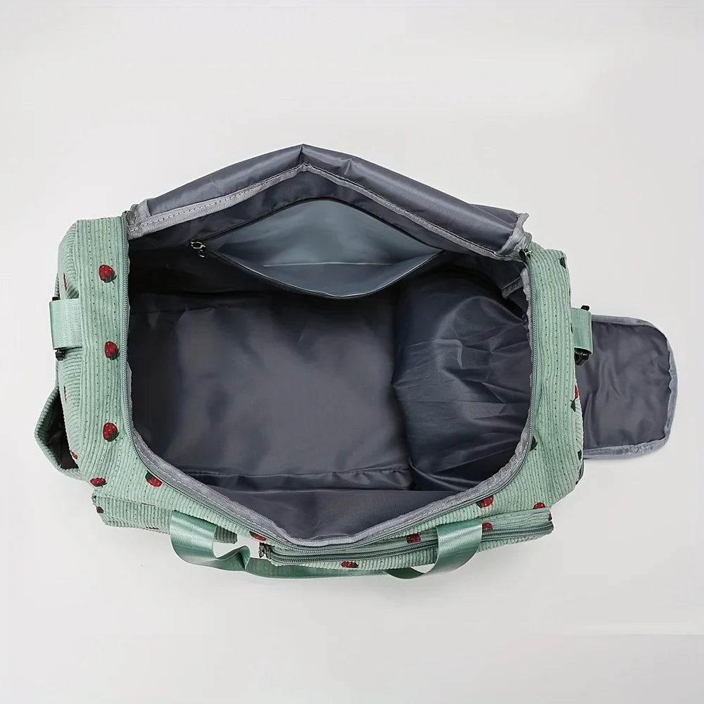 Bolsa de viaje de fresa, bolsa de equipaje de pana de gran capacidad, bolso cruzado ligero, bolsa deportiva y de fitness multifuncional