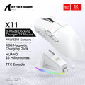 Ratón inalámbrico Attack Shark X11, ratón multimodo Bluetooth/2,4G/con cable, ratón para juegos con base de carga magnética RGB PAW3311