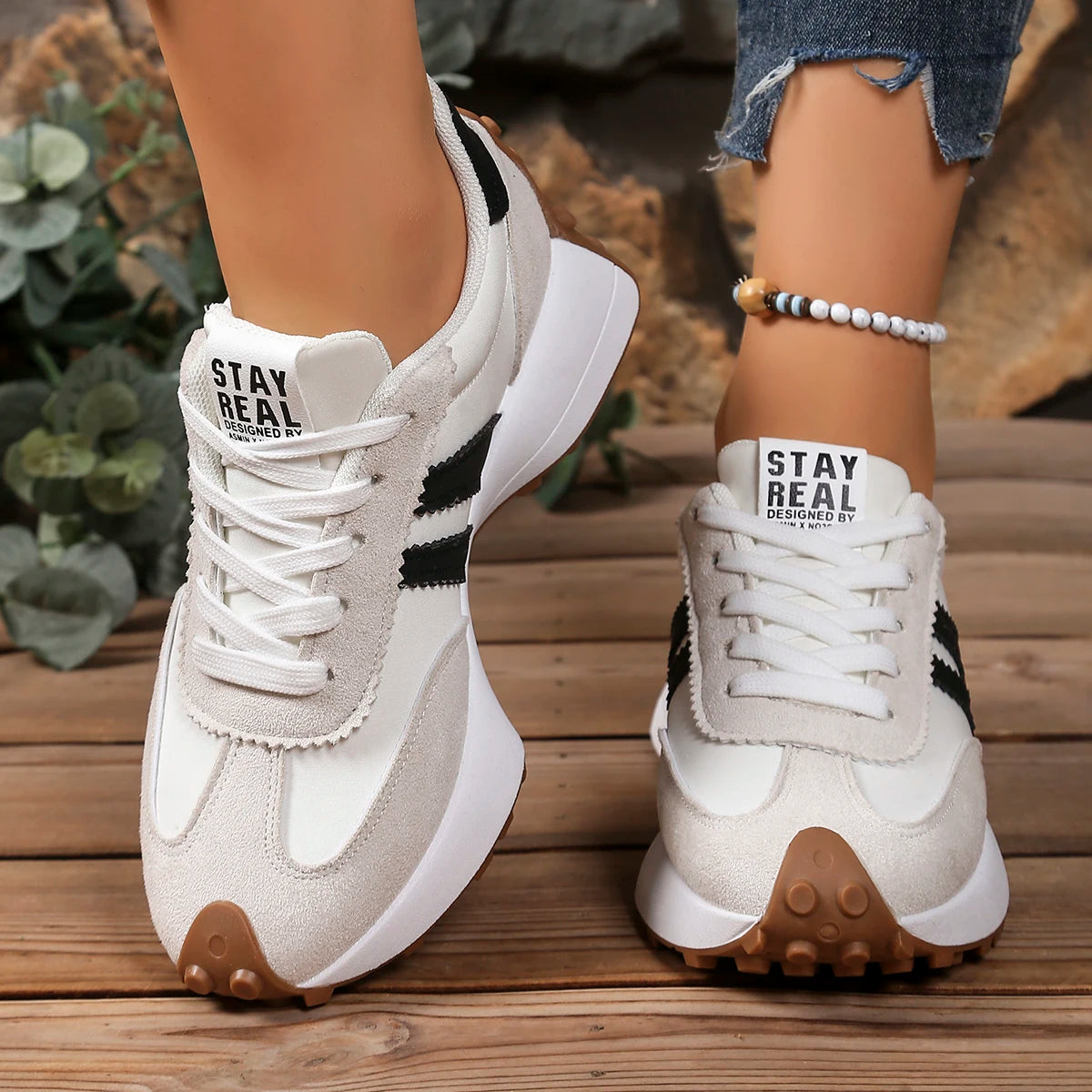 Nuevo estilo de moda, zapatos informales elegantes con cordones para mujer, Primavera/otoño, punta redonda, suela gruesa, zapatos deportivos cómodos antideslizantes