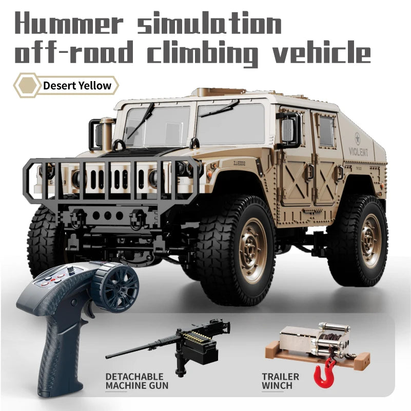 Coche RC Militar Crawler 4WD 2.4G 1:14, Vehículo Todoterreno con Accesorios