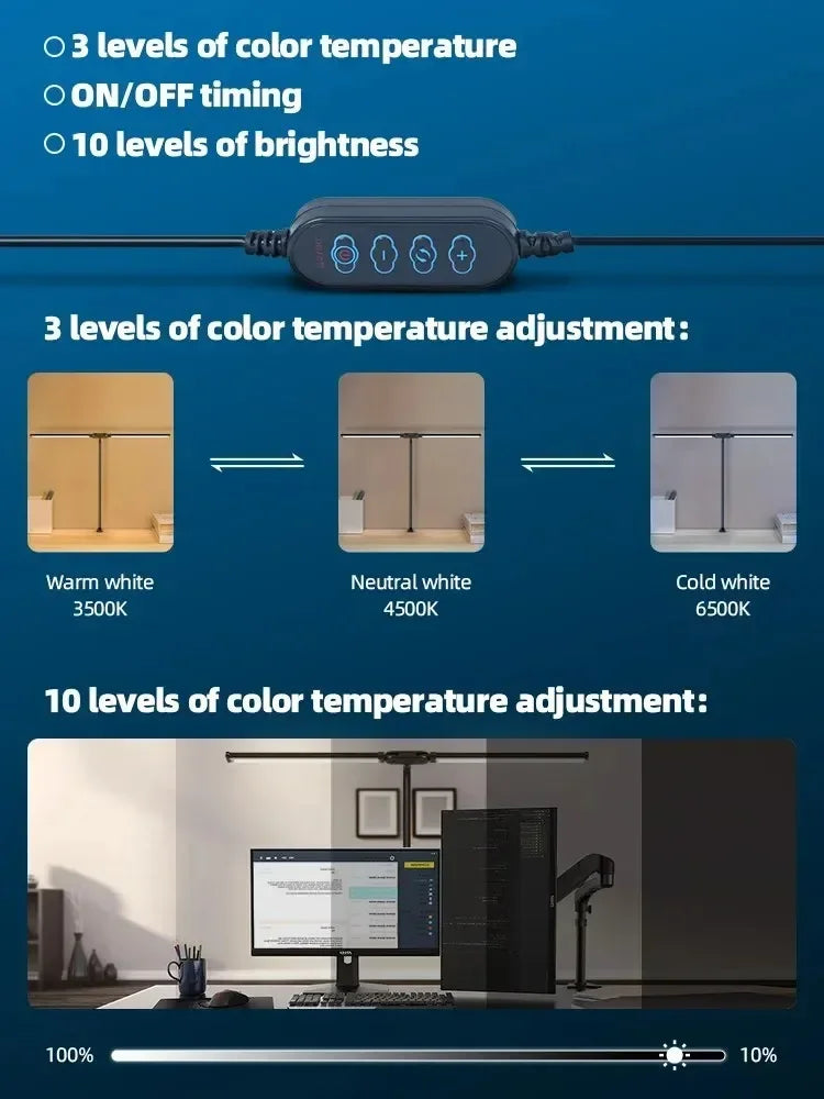Lámpara de Escritorio LED Doble con Clip y Control Remoto