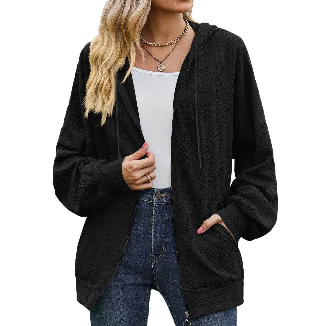 Sudadera con capucha y cremallera para mujer, estilo casual