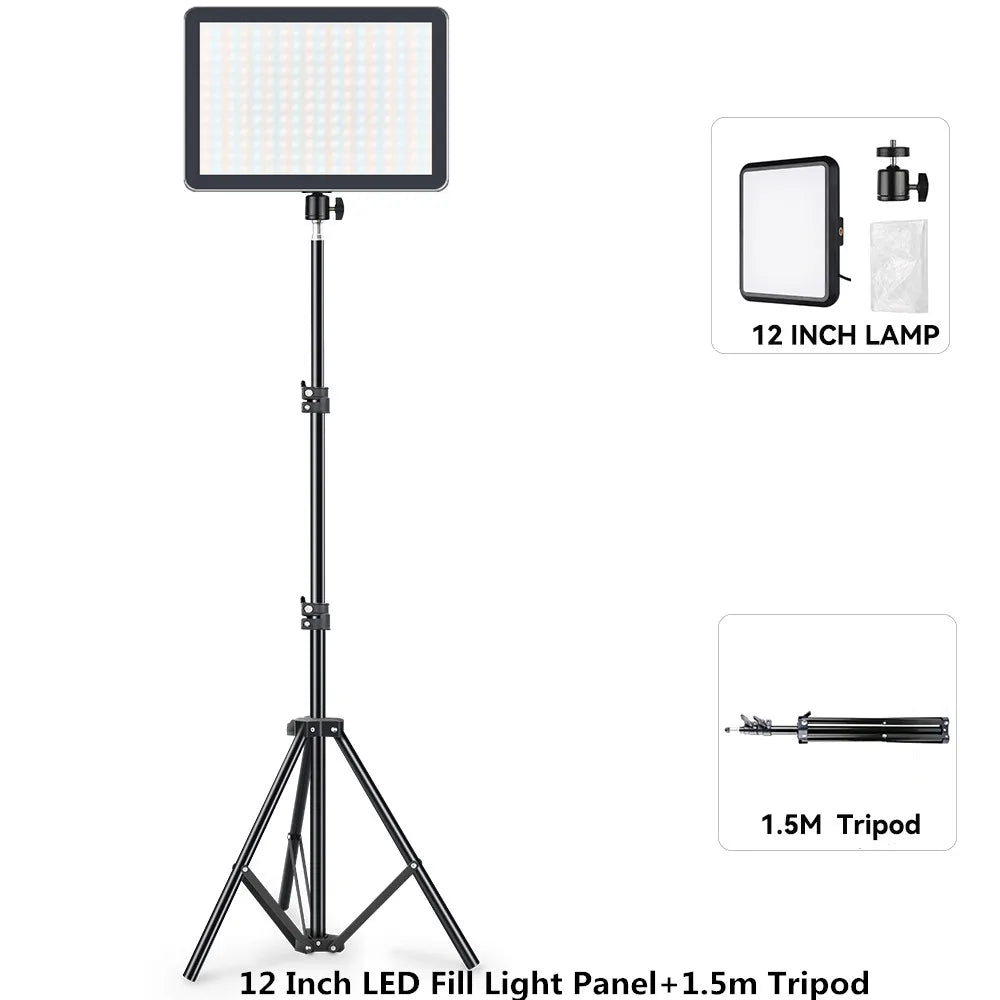 Panel de luz LED para fotografía y vídeo de 8/12 pulgadas, Kit de iluminación para estudio fotográfico para disparar transmisión en vivo Youbube con soporte para trípode