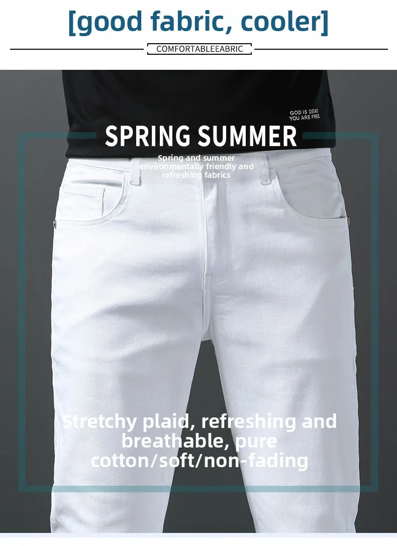 Pantalones Vaqueros Rectos con Cintura Elástica para Hombre, Blancos