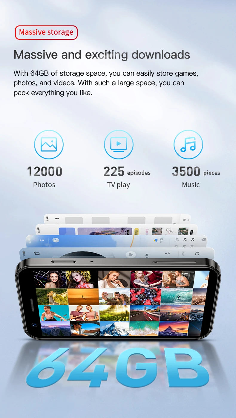 Mini Teléfono Inteligente ONEMYTH XS16 Azul de 3 Pulgadas |   4G Doble SIM Doble Modo de Espera |   Memoria de 3+64 GB |   Teléfono Pequeño con Reconocimiento Facial de Play Store