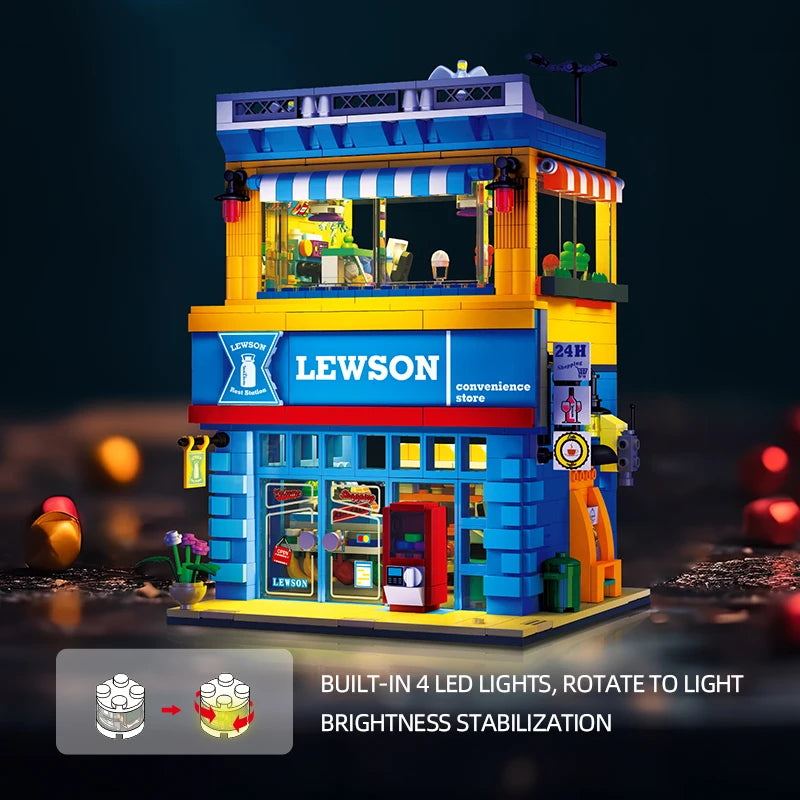 Bloques de Construcción de Tienda de Conveniencia con Escena Urbana, Modelo DIY en Miniatura, Decoración de Escritorio, Regalo Coleccionable para Adultos, Cumpleaños, Festividades