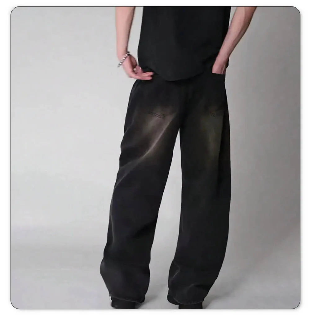 Pantalones Vaqueros Coreanos Casuales para Hombre, Pierna Ancha, Negro