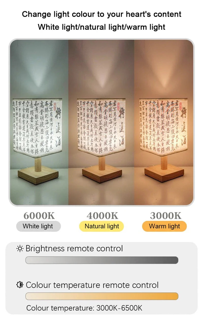 Lámparas de mesa de decoración LED, enchufe regulable Simple, luz nocturna, pantalla de tela, luces cuadradas para dormitorio, mesita de noche de estilo chino