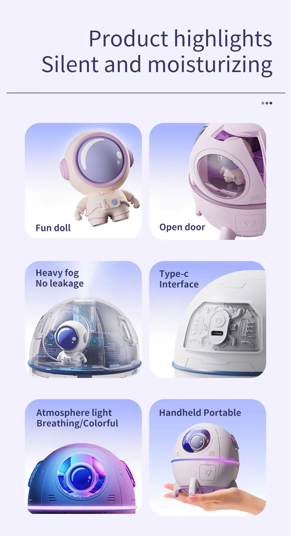 Luz LED Nocturna Humidificador Cápsula Espacial