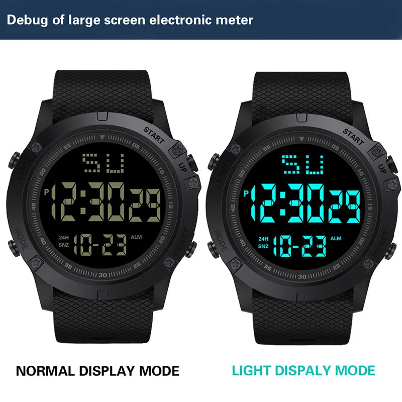 Relojes deportivos para hombre, esfera negra, reloj deportivo militar multifunción, reloj electrónico Digital LED resistente al agua para hombre y niño