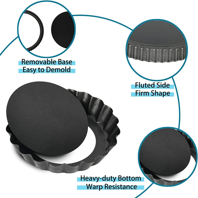 LMETJMA Mini moldes para tarta, moldes para tarta de huevo de 8cm con fondo extraíble, molde para tarta pequeña antiadherente, latas para magdalenas estriadas, sartén para tarta JT221