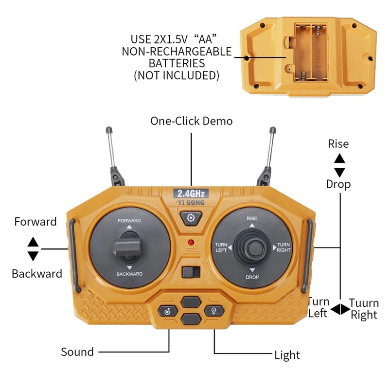 Bulldozer de Control Remoto RC 1/24 9 Canales 2.4G para Niños