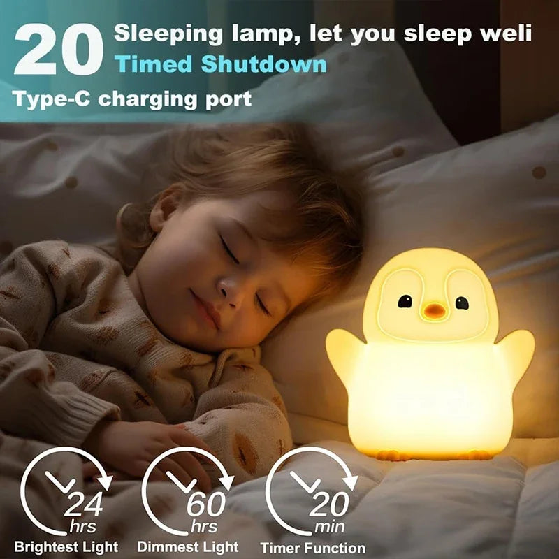 Luz Nocturna Pingüino Silicona Recargable USB