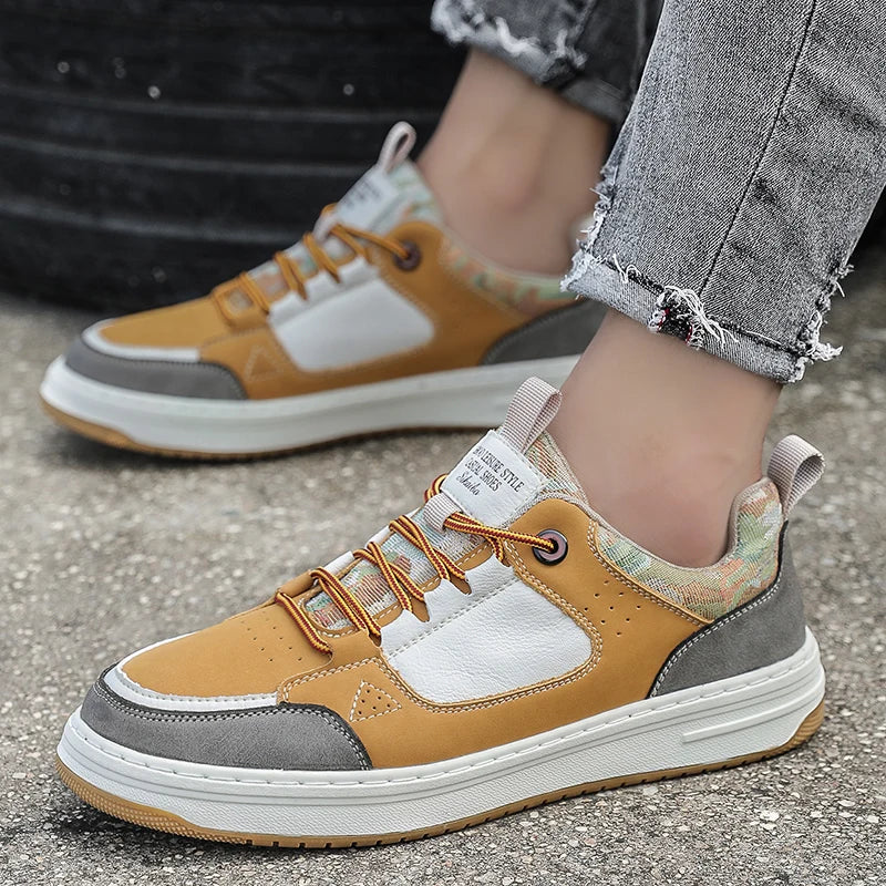 Zapatillas de skate de cuero para hombre con plataforma gruesa