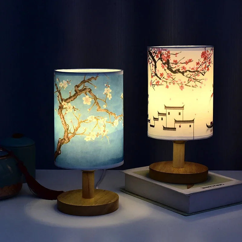 Lámparas de mesa de decoración cuadrada LED, estilo chino Simple, regulable, enchufe europeo, luz nocturna, pantalla de tela, luces de noche para dormitorio