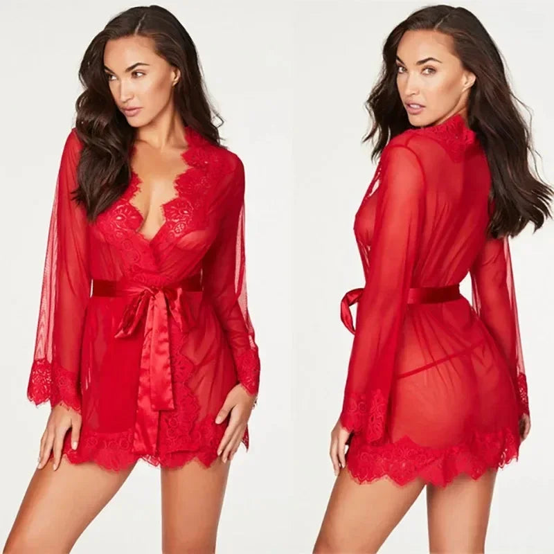 Lencería Sexy Babydoll para Mujer, Vestido de Encaje Transparente