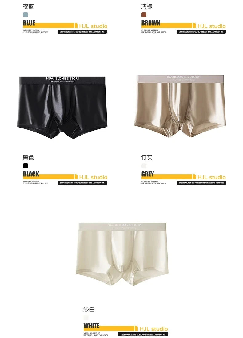 3 unids/pack de Boxers de lujo de seda de hielo tipo satén, calzoncillos de verano lisos y lisos para hombre, bragas con entrepierna de malla transpirable, ropa interior