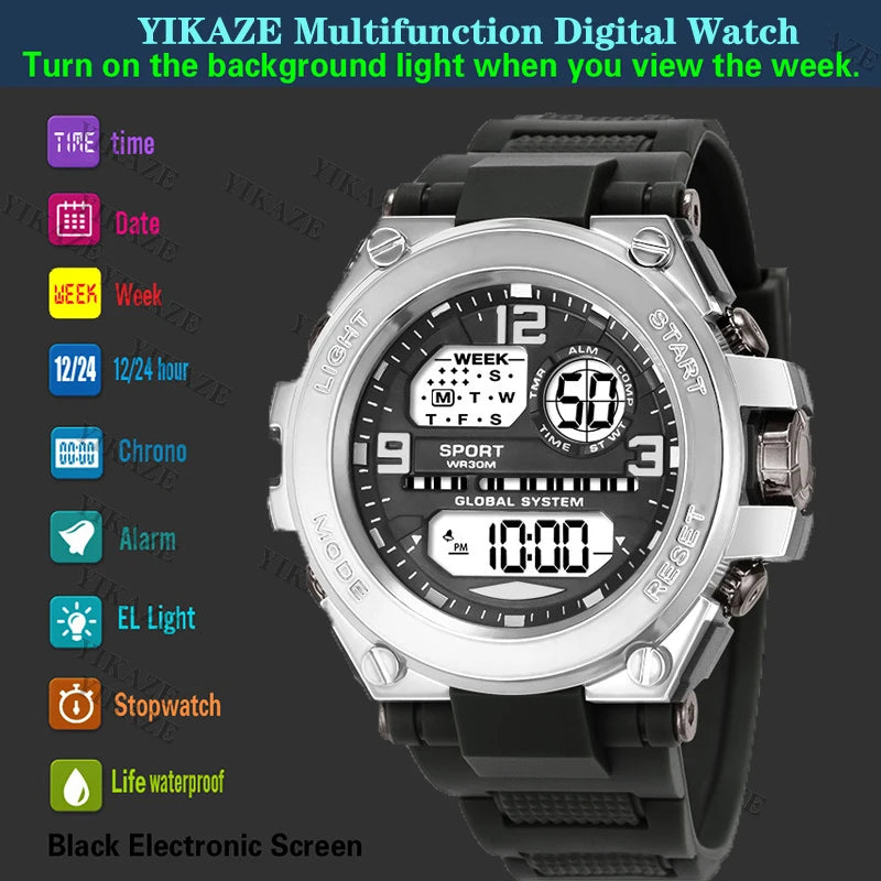 Reloj deportivo resistente al agua para hombres y estudiantes, reloj despertador luminoso multifunción, reloj Digital LED para hombre, reloj de pulsera electrónico deportivo